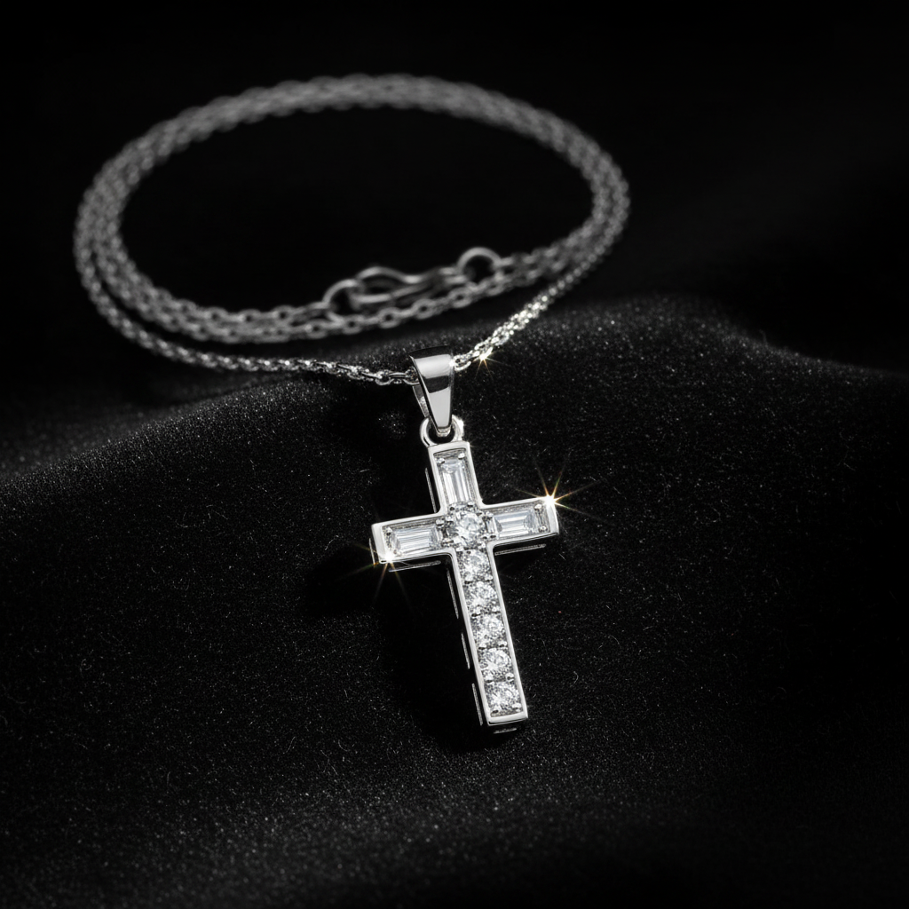 0.40ct Natural Diamond Cross Pendant in 18ct White Gold — Editorial