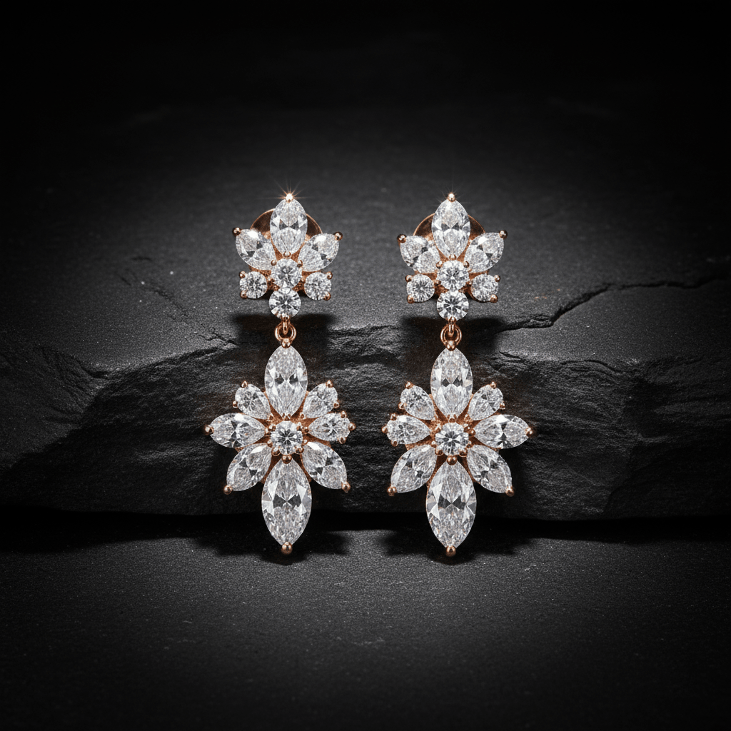 Noir Cluster Drops — Diamond Earrings in 18ct Rose Gold - HD Studio