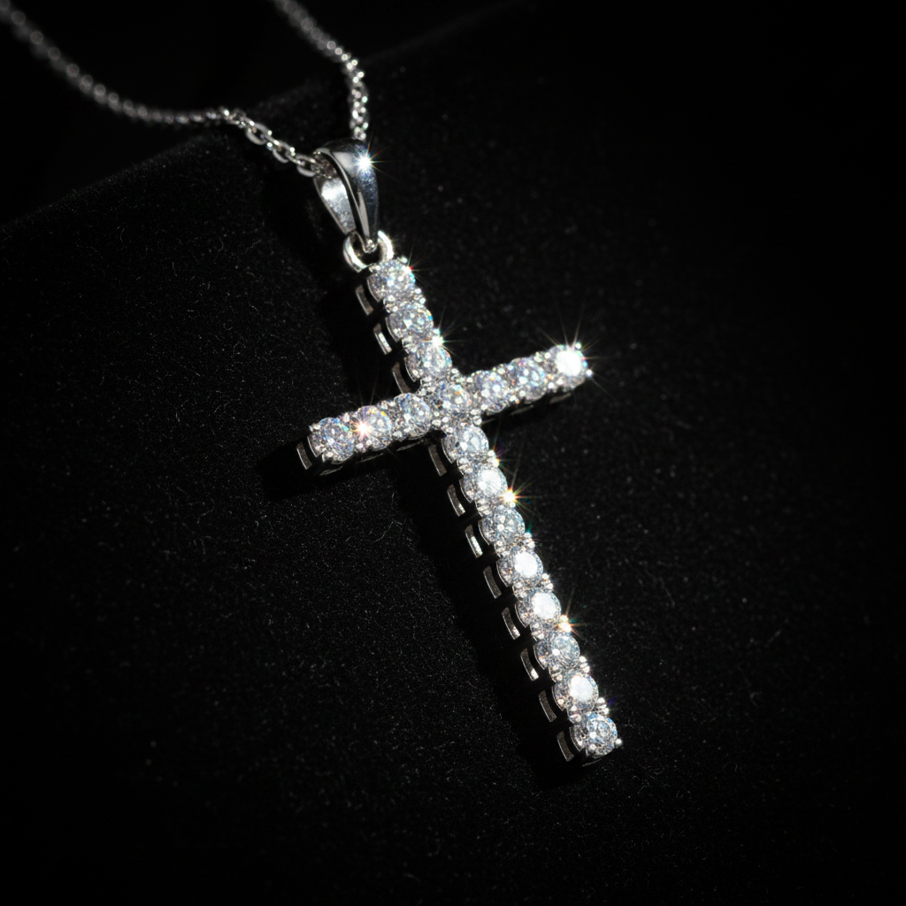 0.75ct Lab-Grown Diamond Cross Pendant in 18ct White Gold — Editorial