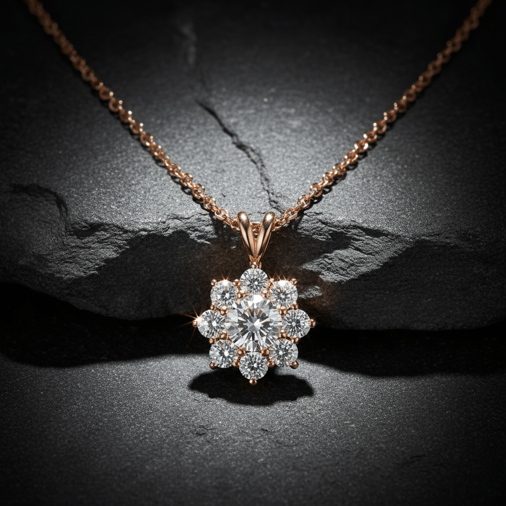 Noir Cluster — Diamond Necklace in 18ct Rose Gold - HD Studio