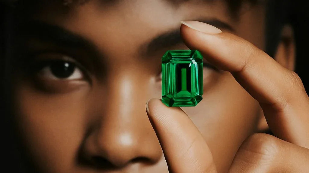 Gemstone being inspected during a jewellery consultation at HD Studio London