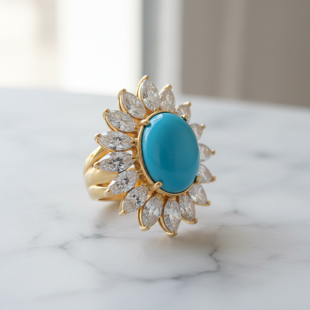 Brixton Turquoise Statement Ring – 45° Marble View