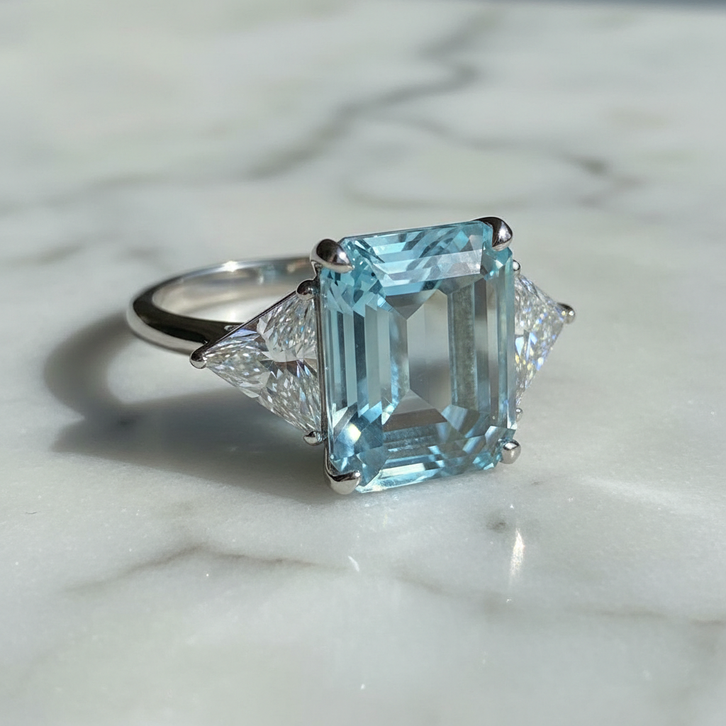 Greenwich Aquamarine Cocktail Ring – 45° Marble View