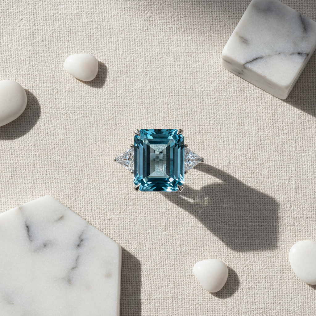 Greenwich Aquamarine Cocktail Ring – Editorial Flat Lay
