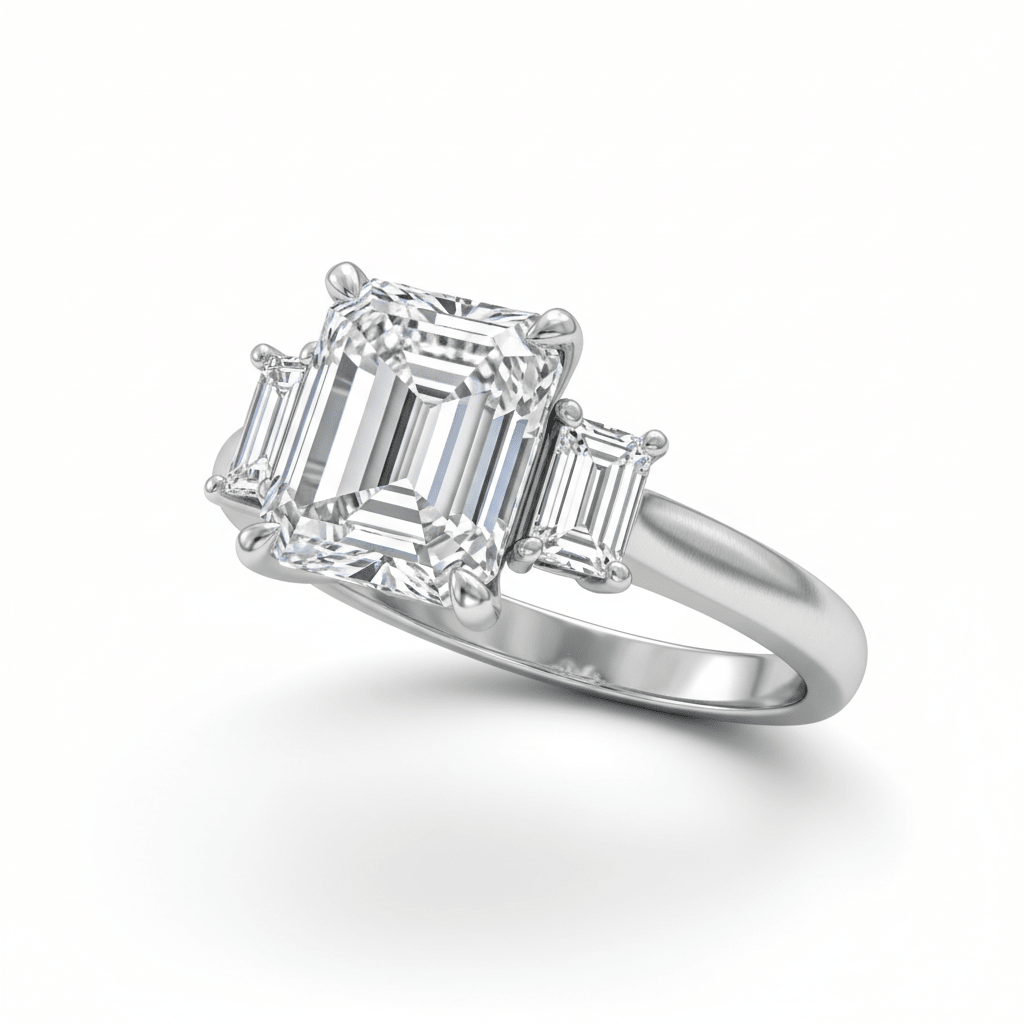 1.50 ct Emerald Cut Three-Stone in Platinum | Diamond Engagement Ring - HD Studio