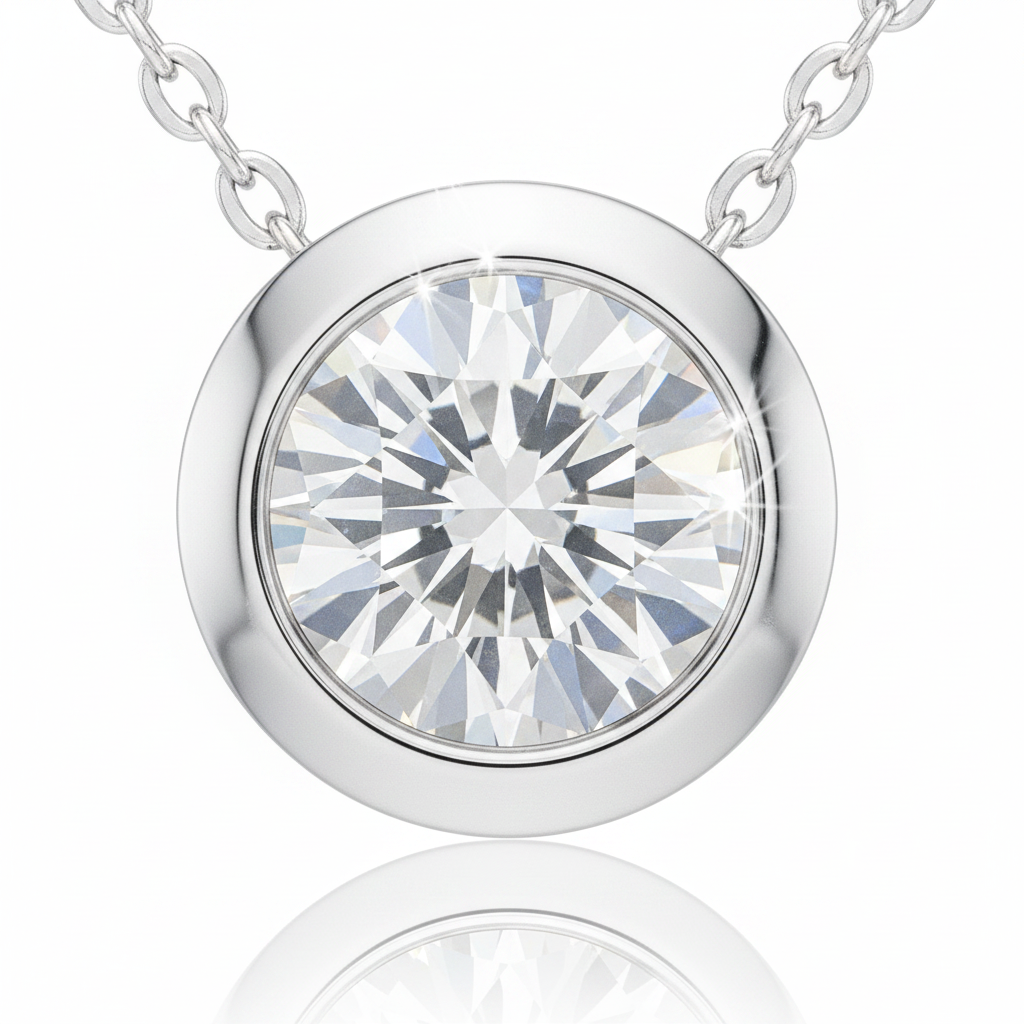 0.15ct Diamond Solitaire Pendant in 18ct White Gold — Macro
