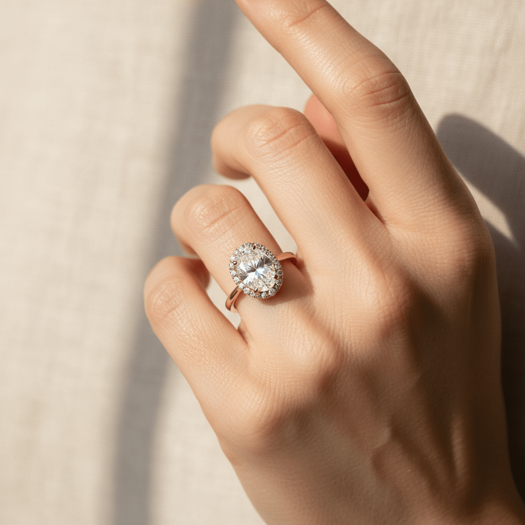 0.75 ct Oval Halo in 18ct Yellow Gold | Diamond Engagement Ring - HD Studio