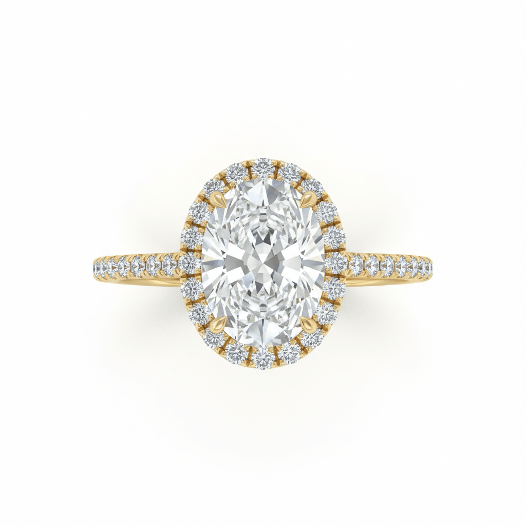 0.75 ct Oval Halo in 18ct Yellow Gold | Diamond Engagement Ring - HD Studio