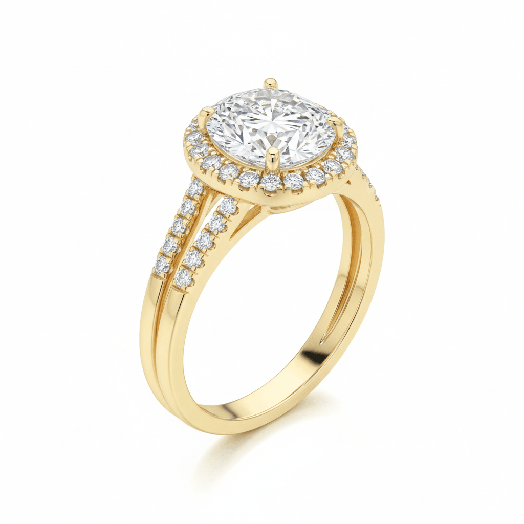 0.75 ct Oval Halo in 18ct Yellow Gold | Diamond Engagement Ring - HD Studio