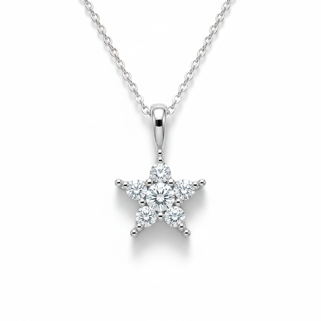 0.35ct Natural Diamond Star Pendant in Platinum — Flat Lay