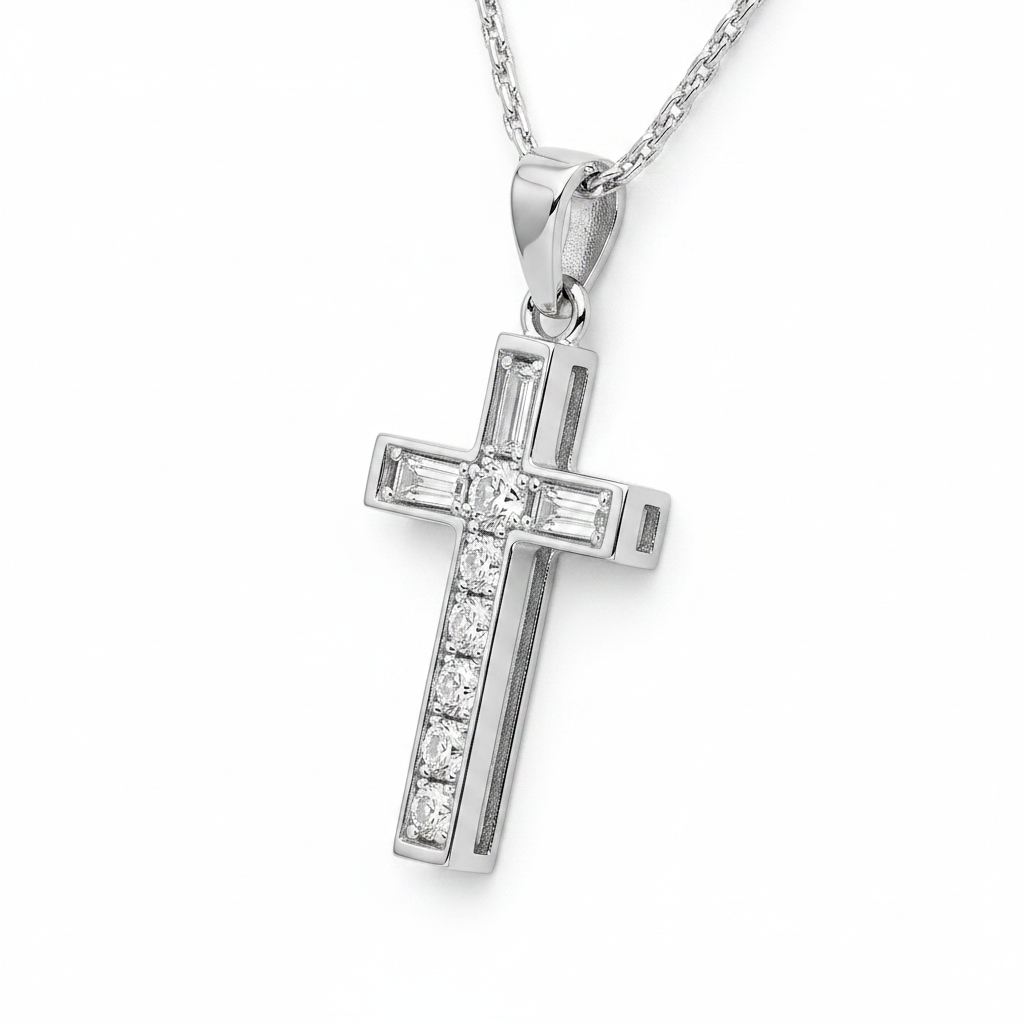 0.40ct Natural Diamond Cross Pendant in 18ct White Gold — Side Profile
