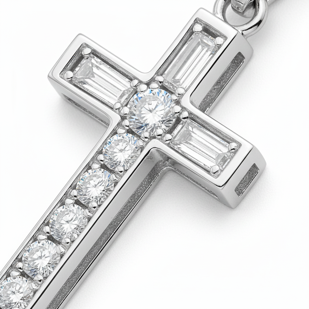 0.40ct Natural Diamond Cross Pendant in 18ct White Gold — Macro