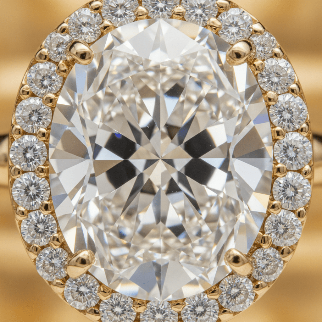 0.75 ct Oval Halo in 18ct Yellow Gold | Diamond Engagement Ring - HD Studio