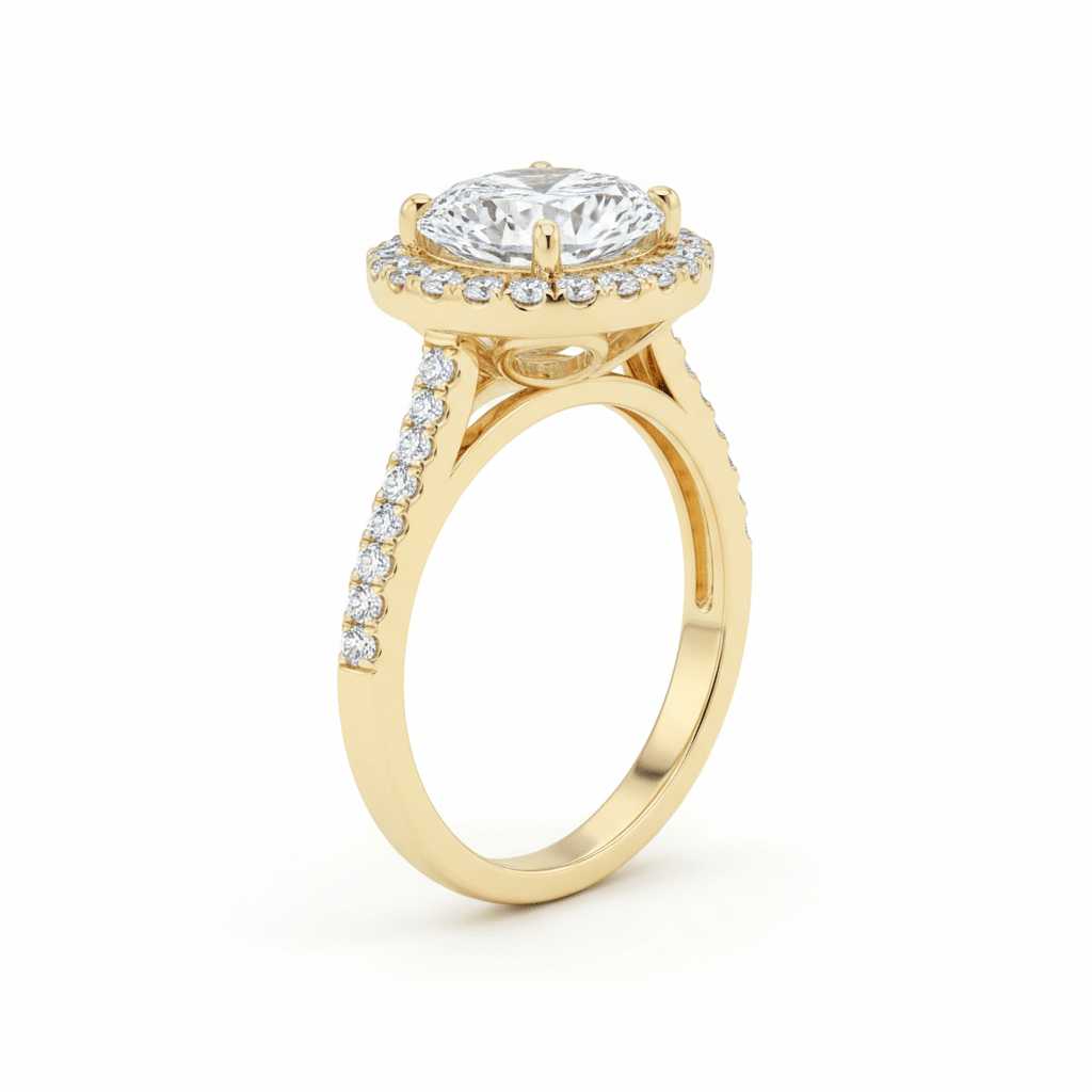 Celeste Halo — Diamond Ring in 18ct Yellow Gold - HD Studio