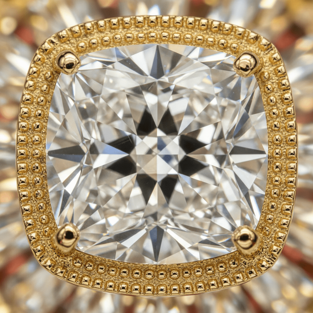 0.90 ct Cushion Cut Vintage in 18ct Yellow Gold | Diamond Engagement Ring - HD Studio