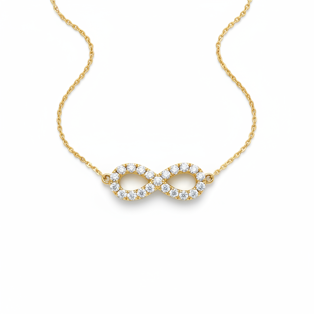 0.60ct Natural Diamond Infinity Pendant in 18ct Yellow Gold — Flat Lay