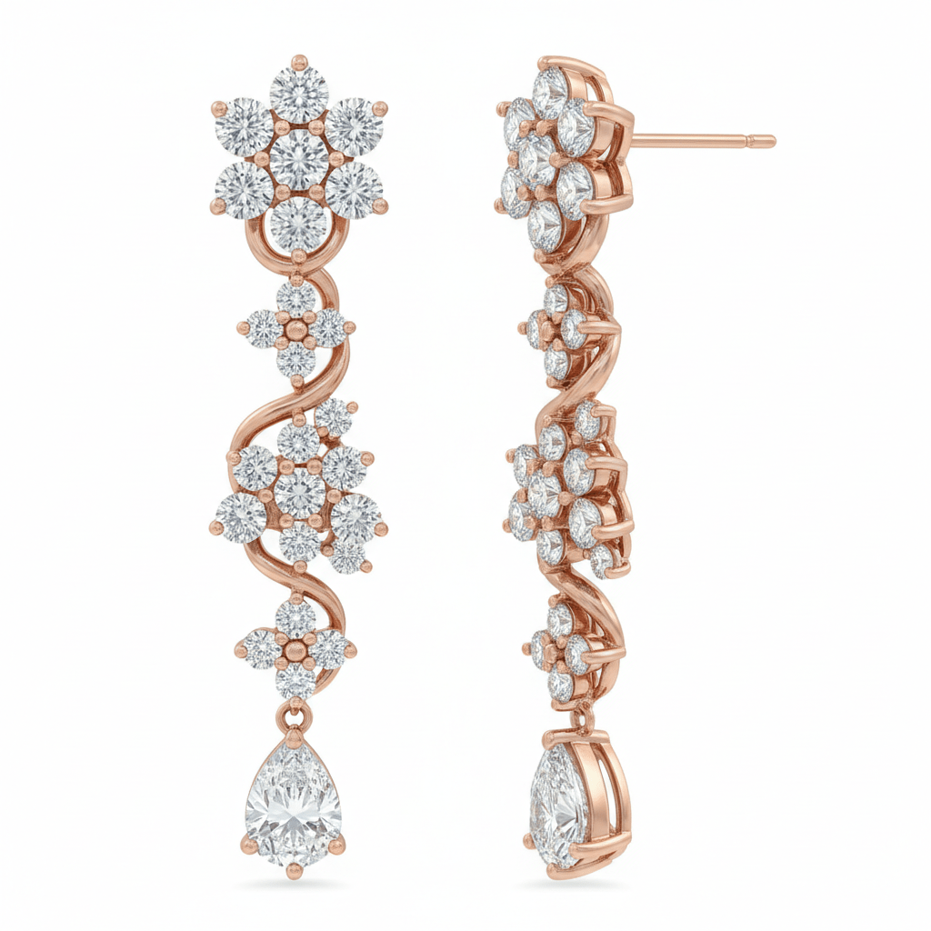 Noir Cluster Drops — Diamond Earrings in 18ct Rose Gold - HD Studio
