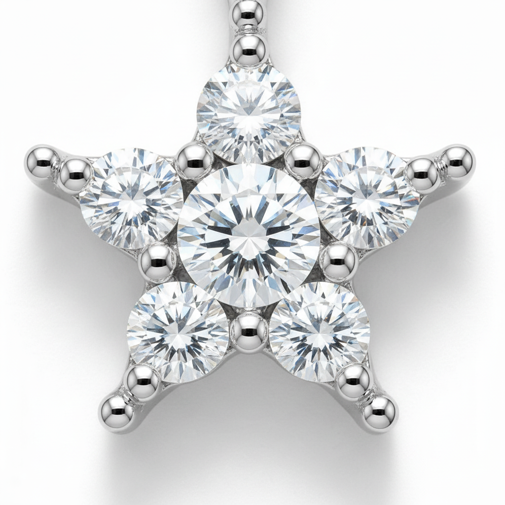 0.35ct Natural Diamond Star Pendant in Platinum — Macro