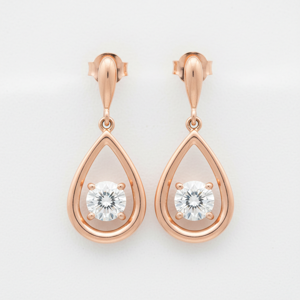 0.30ct Diamond Drop Earrings in 18ct Rose Gold — Flat Lay