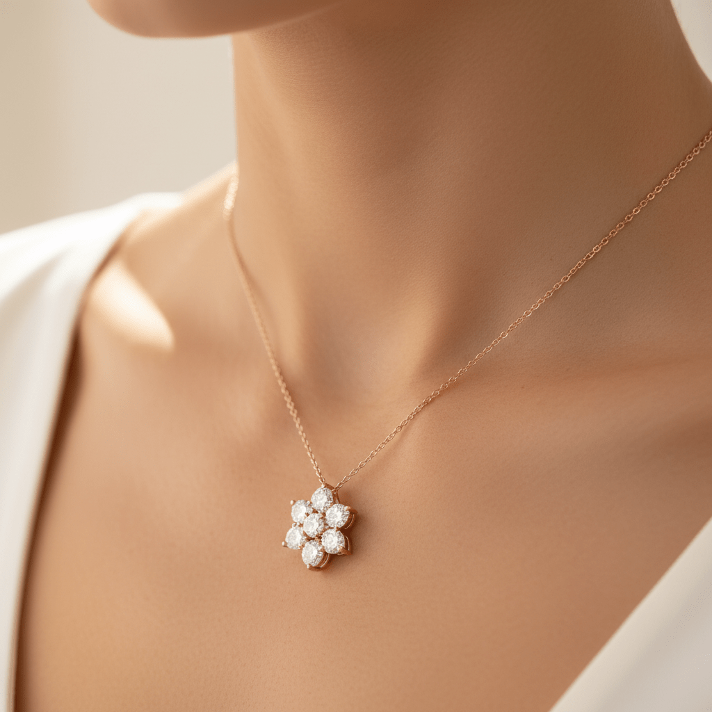 Noir Cluster — Diamond Necklace in 18ct Rose Gold - HD Studio