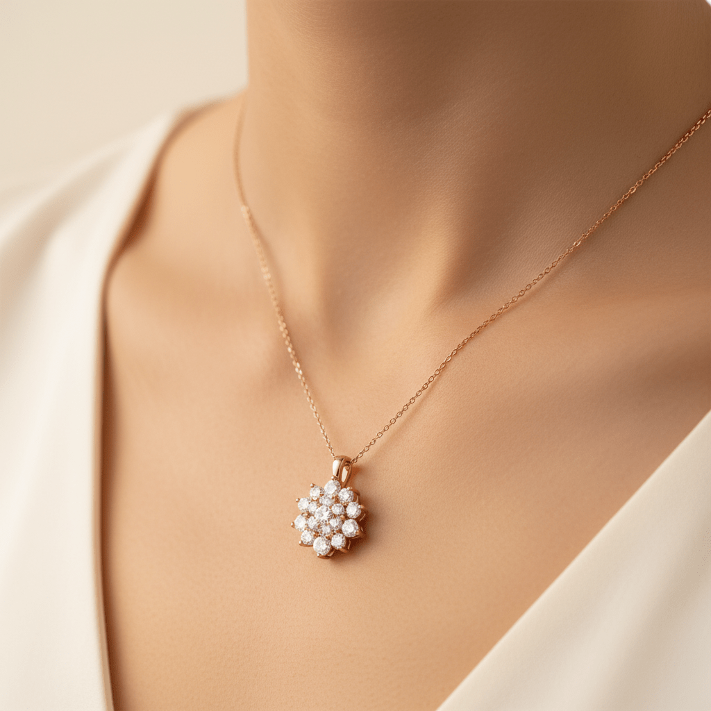 Rosé Cluster — Lab-Grown Diamond Necklace in 18ct Rose Gold - HD Studio