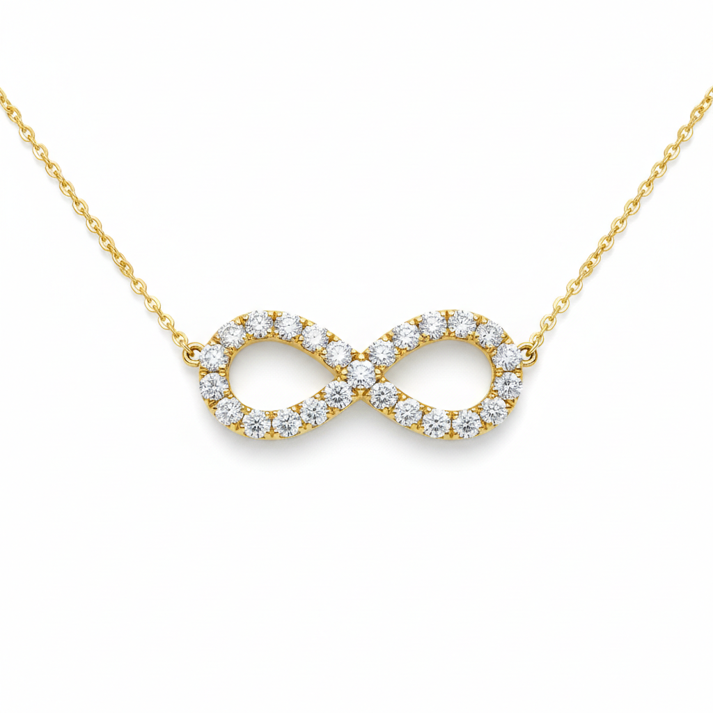 1.50ct Lab-Grown Diamond Infinity Pendant in 18ct Yellow Gold — Flat Lay