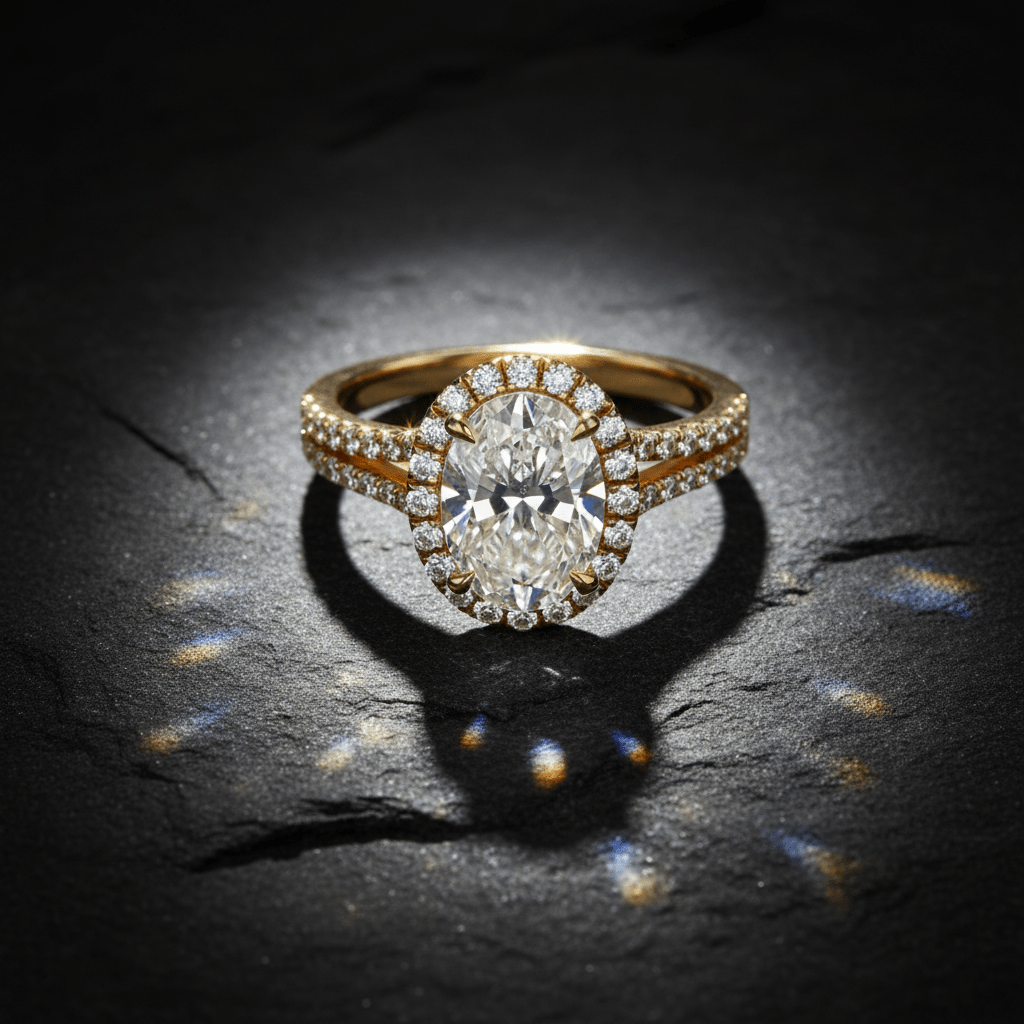 0.75 ct Oval Halo in 18ct Yellow Gold | Diamond Engagement Ring - HD Studio