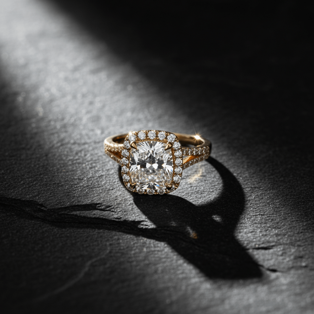 0.90 ct Cushion Cut Vintage in 18ct Yellow Gold | Diamond Engagement Ring - HD Studio