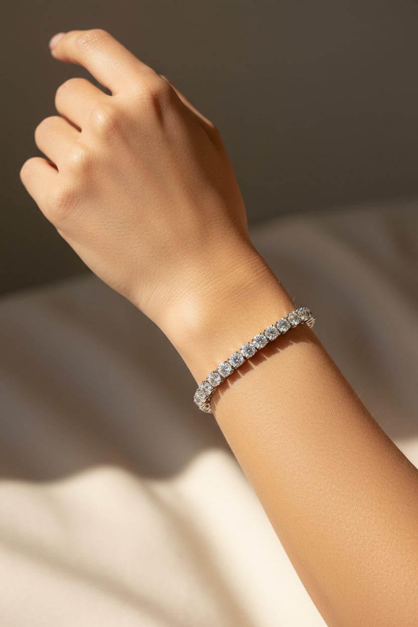 0.25ct Diamond Tennis Bracelet in 18ct White Gold — On Wrist