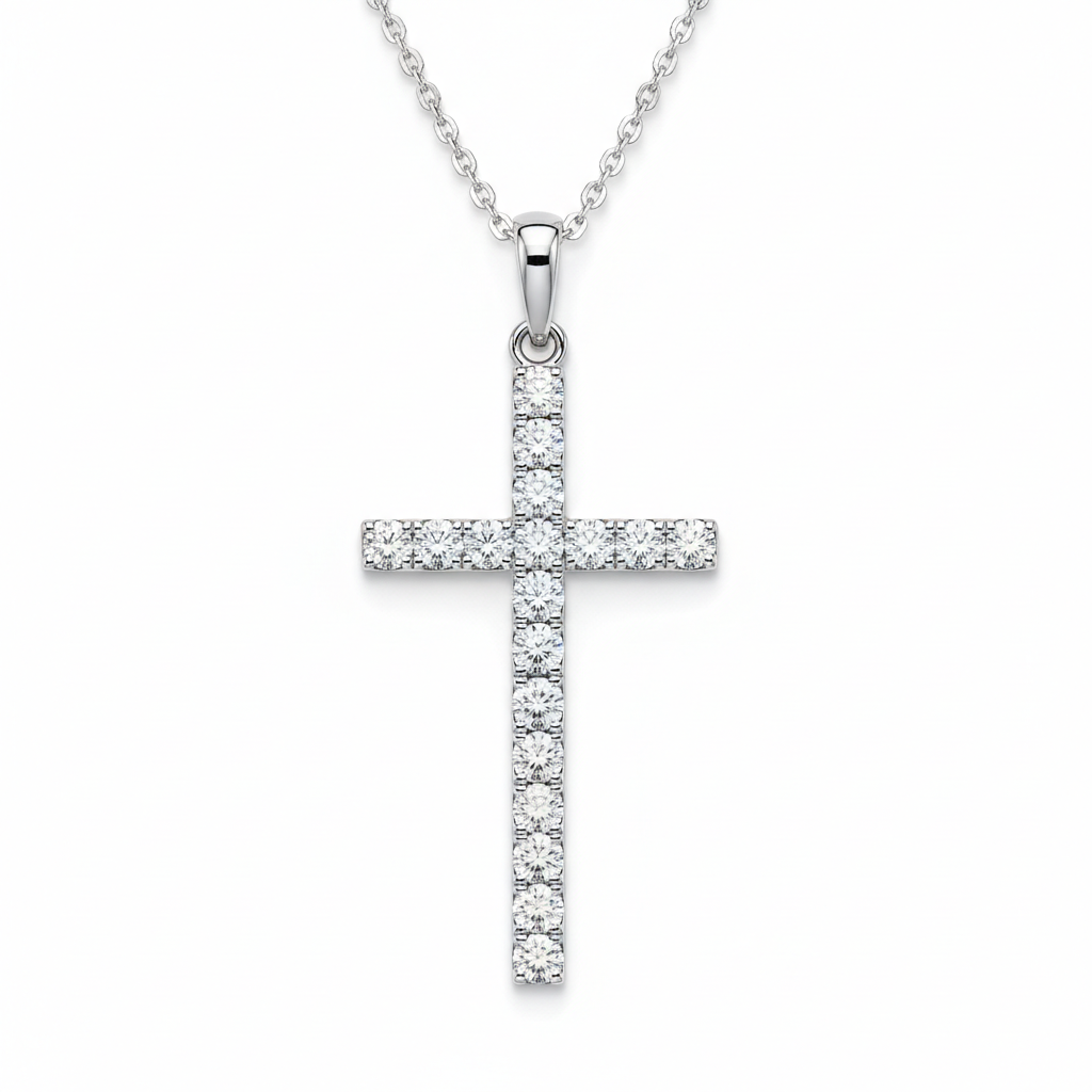 0.75ct Lab-Grown Diamond Cross Pendant in 18ct White Gold — Flat Lay