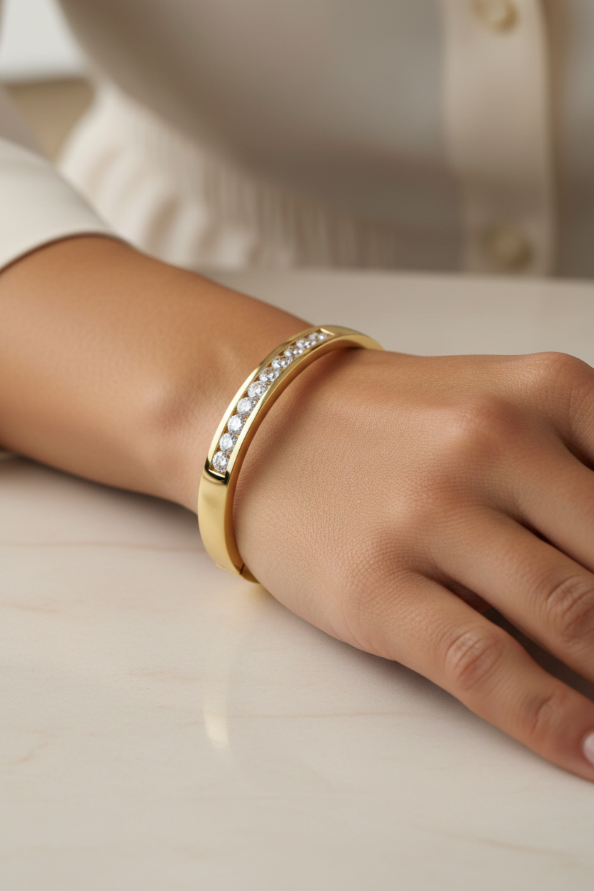 0.40ct Diamond Bangle in 18ct Yellow Gold — On Wrist