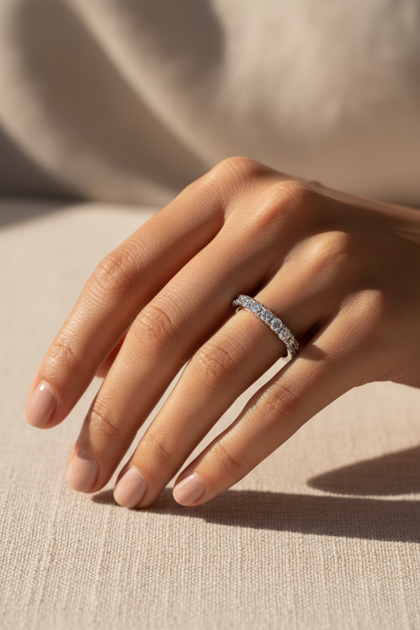 0.30ct Diamond Eternity Ring in 18ct White Gold — On Finger