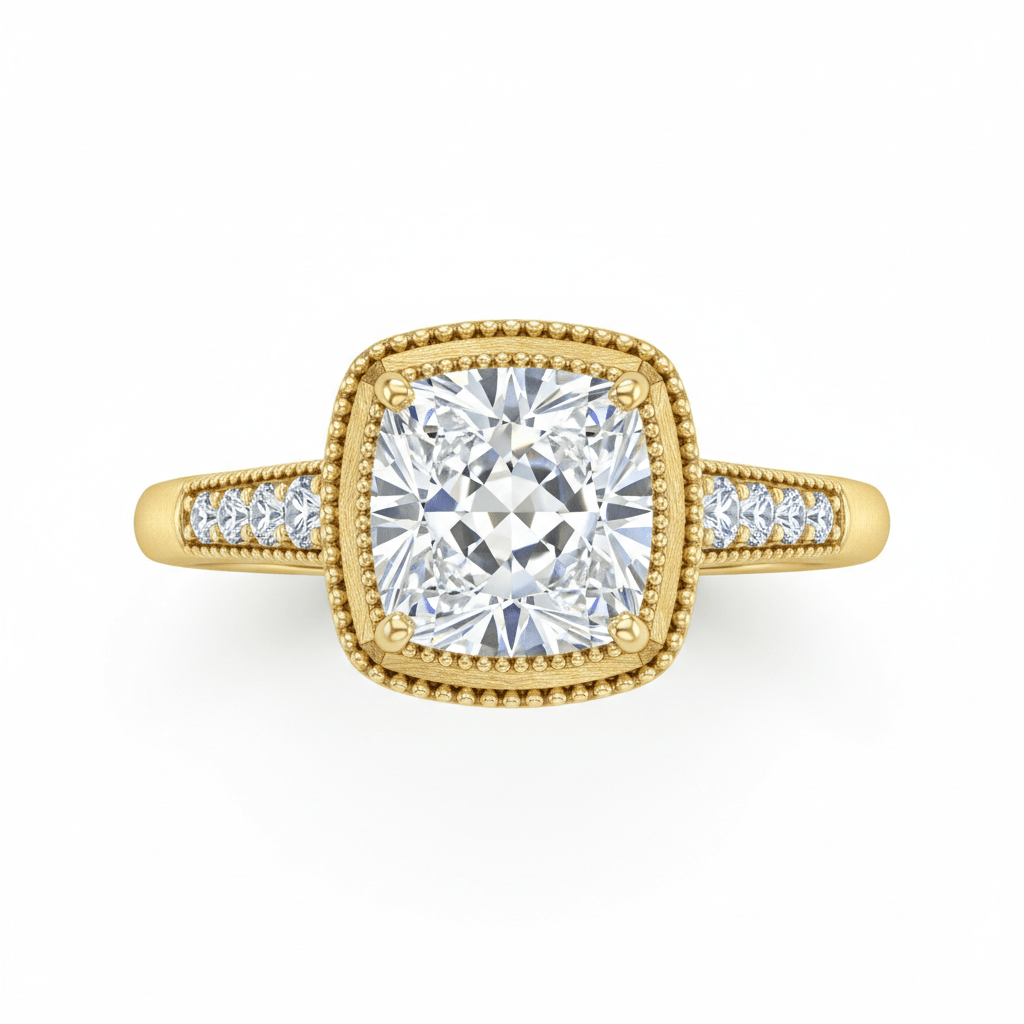 0.90 ct Cushion Cut Vintage in 18ct Yellow Gold | Diamond Engagement Ring - HD Studio