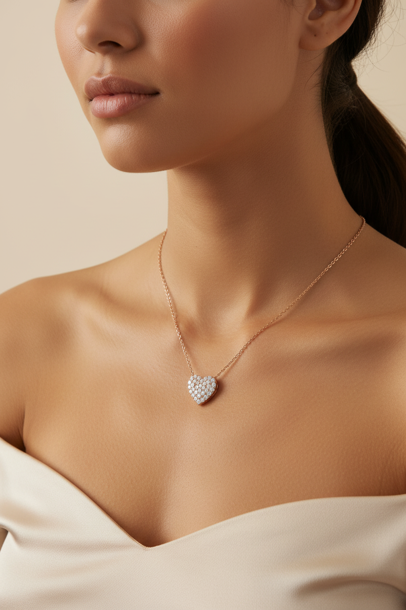 1ct Lab-Grown Diamond Heart Pendant in 18ct Rose Gold — On Model
