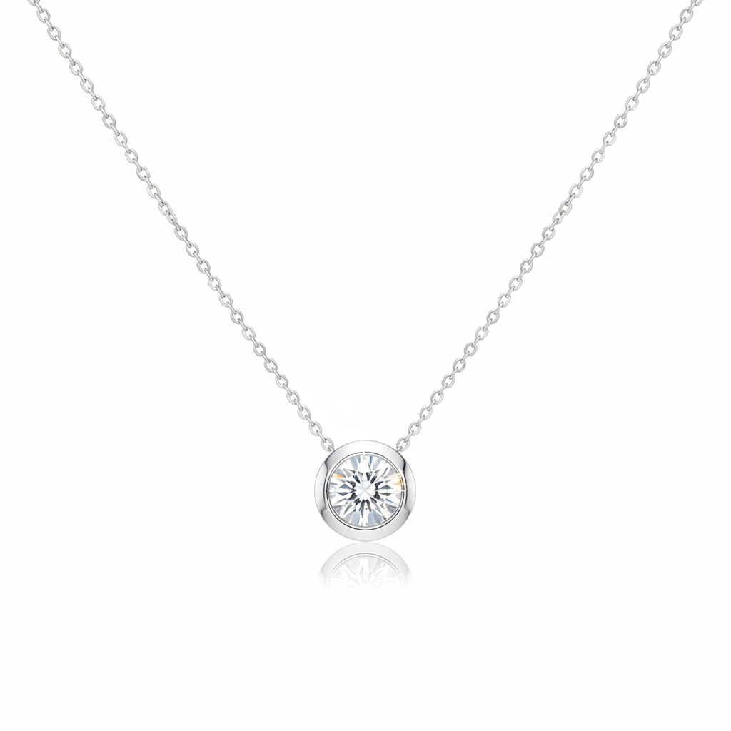 0.15ct Diamond Solitaire Pendant in 18ct White Gold — Flat Lay