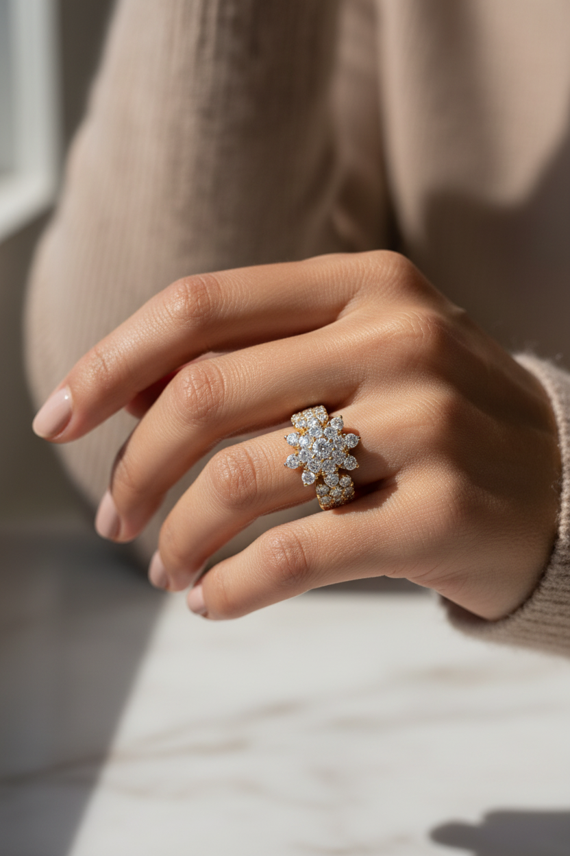 0.50ct Diamond Cluster Ring in 18ct Yellow Gold — On Hand