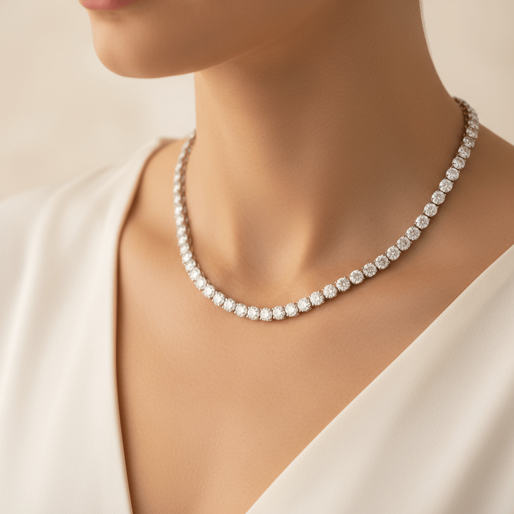 Éclat Tennis — Lab-Grown Diamond Necklace in 18ct White Gold - HD Studio