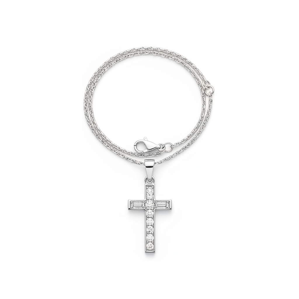 0.40ct Natural Diamond Cross Pendant in 18ct White Gold — Flat Lay