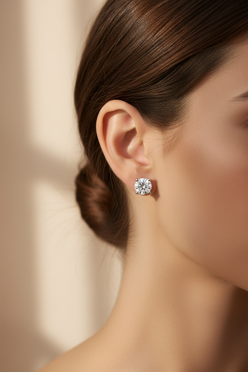 0.20ct Diamond Stud Earrings in 18ct White Gold — On Ear