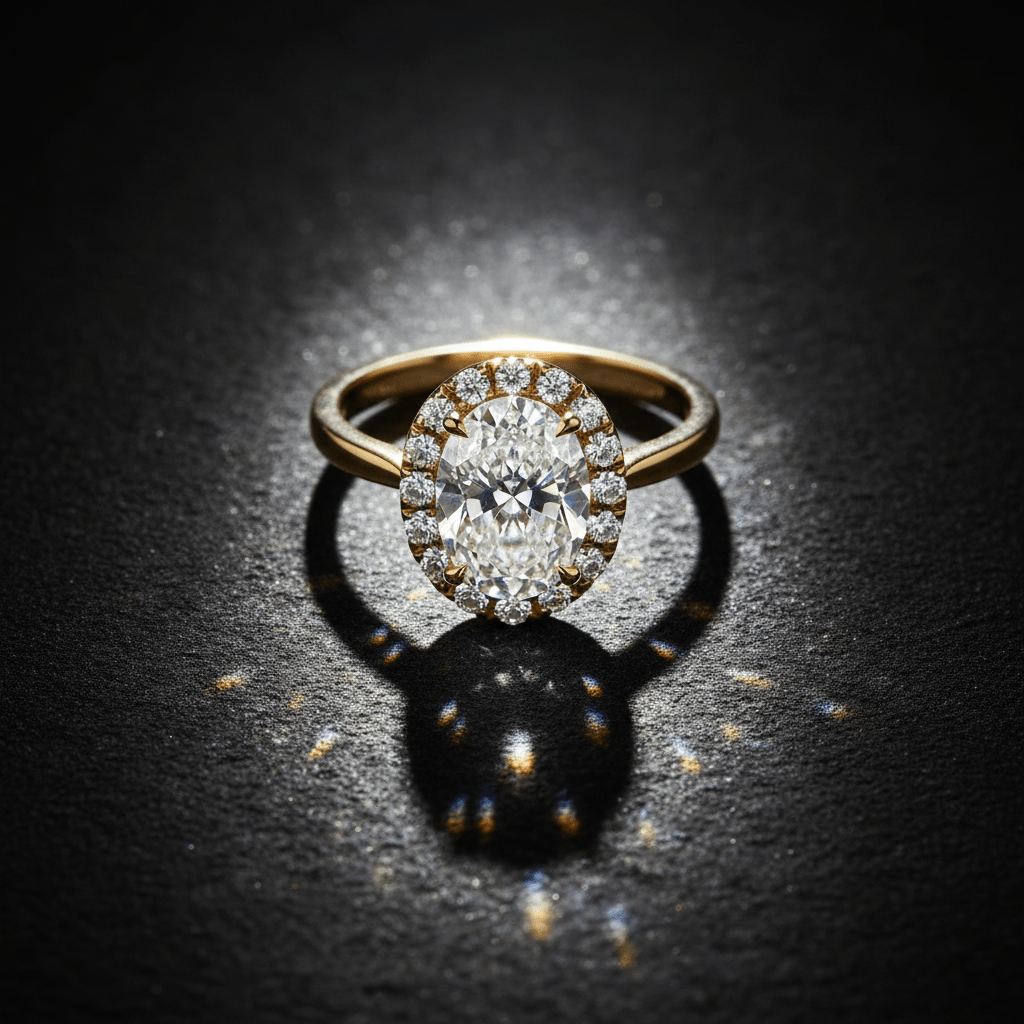 Celeste Halo — Diamond Ring in 18ct Yellow Gold - HD Studio