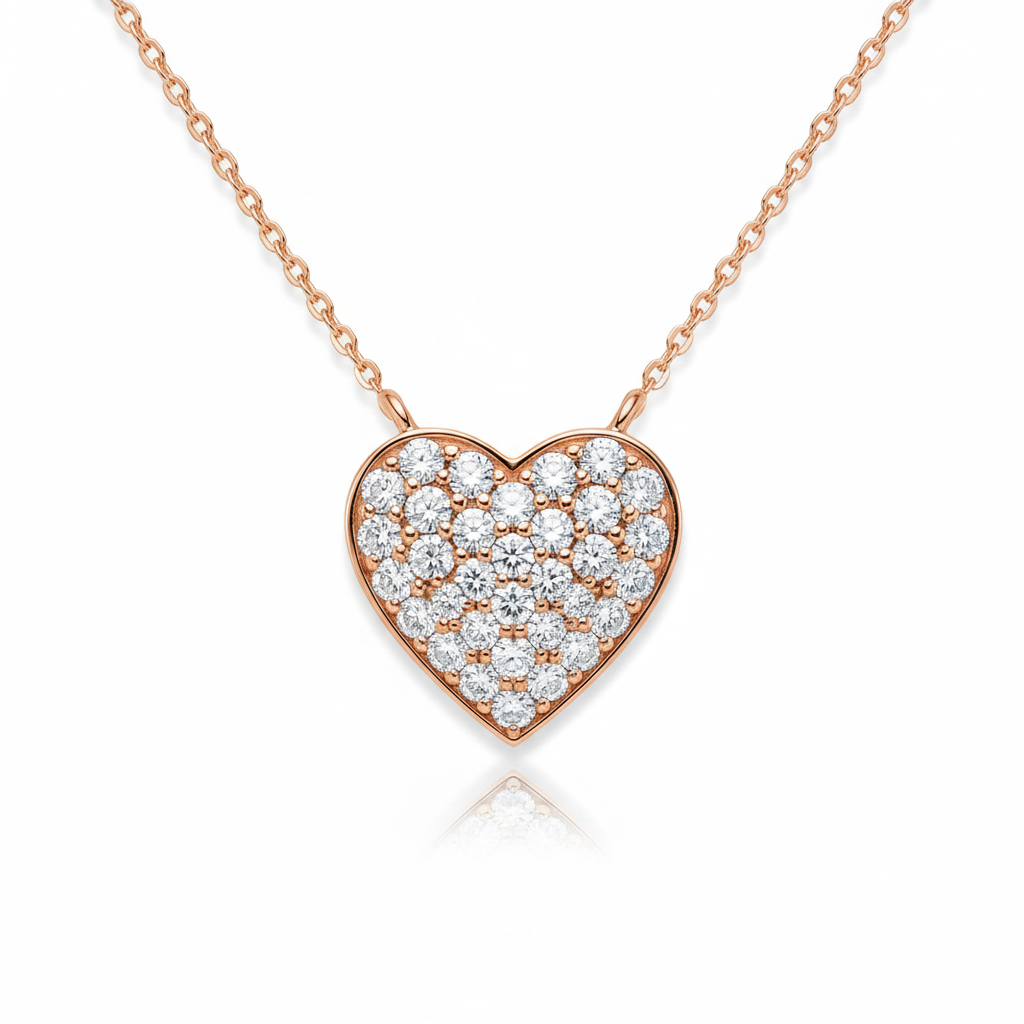 0.50ct Natural Diamond Heart Pendant in 18ct Rose Gold — Flat Lay