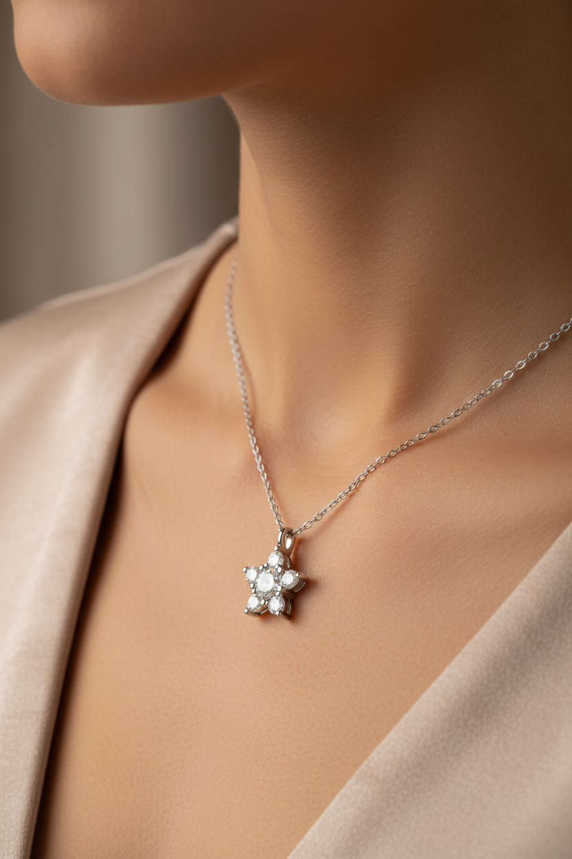 0.50ct Lab-Grown Diamond Star Pendant in Platinum — On Model