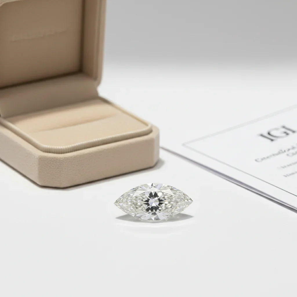 Certified marquise cut loose diamond with IGI certificate, perfect for bespoke engagement rings