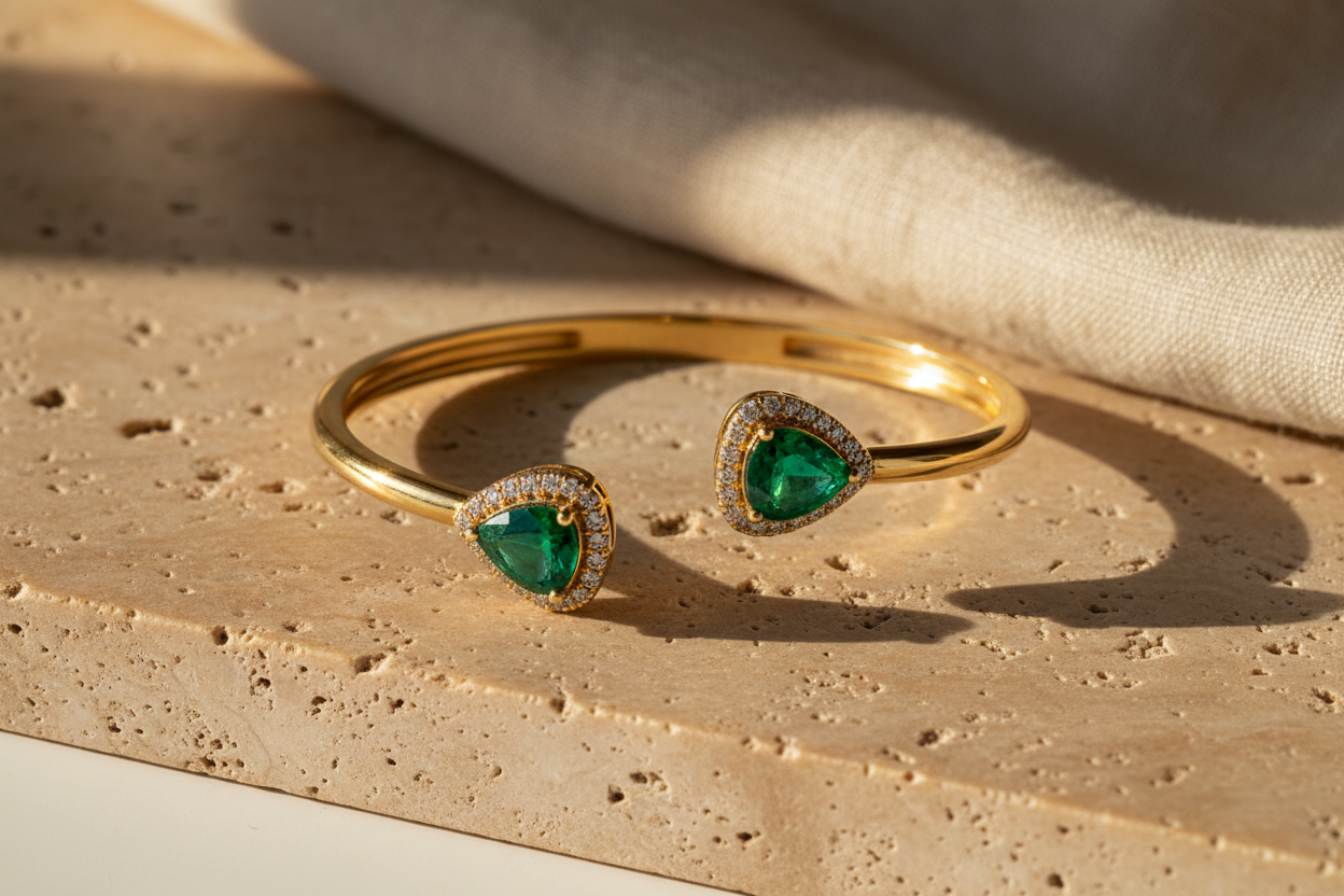 Primrose Emerald Open Bypass Bangle – Lifestyle Scene