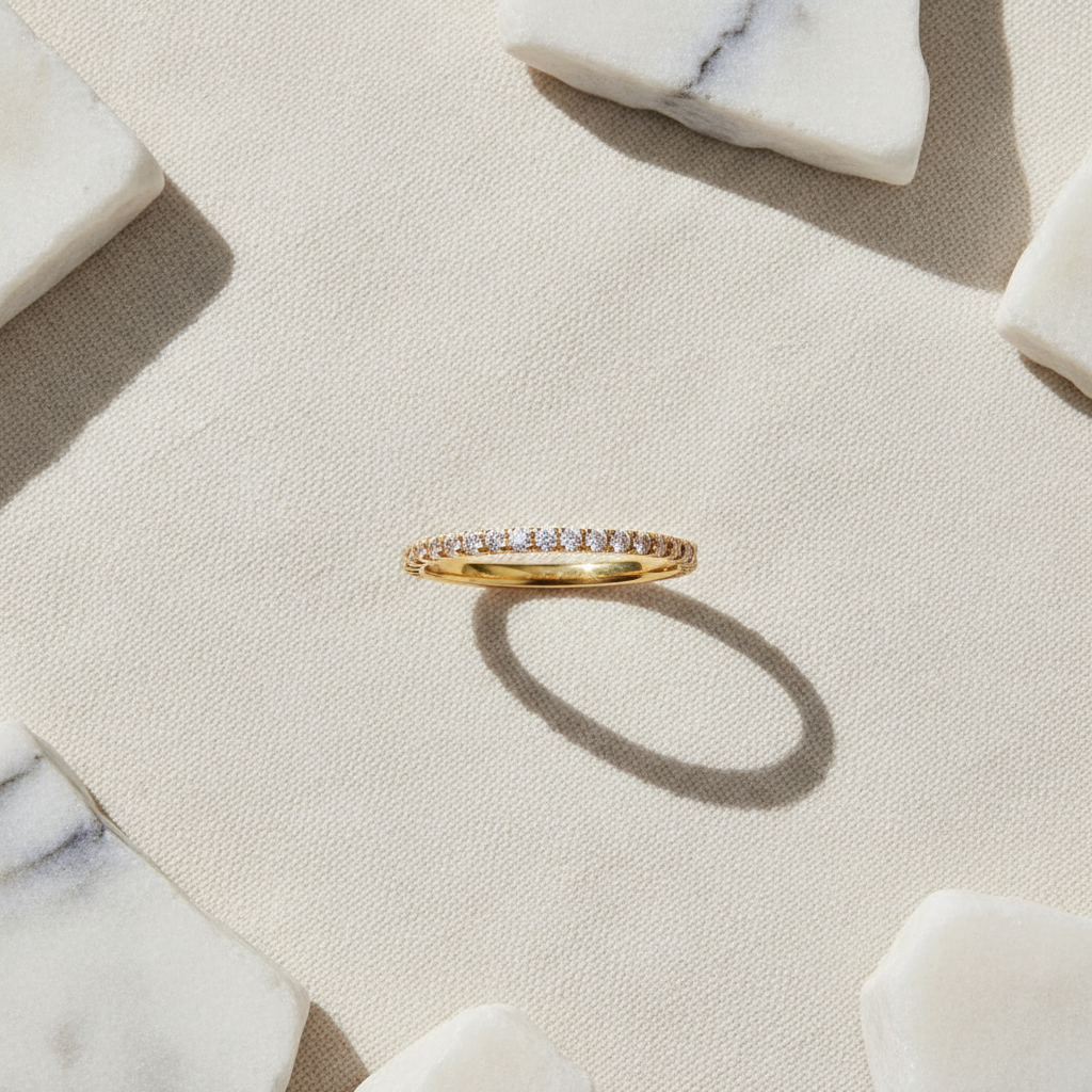 Shoreditch Slim Stackable Pavé Ring – Editorial Flat Lay