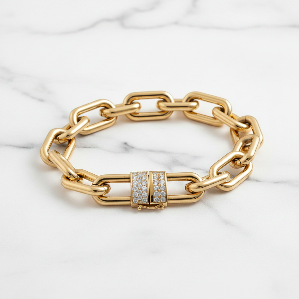 The Battersea Gold Heavy Chain Cuff — 45° Marble