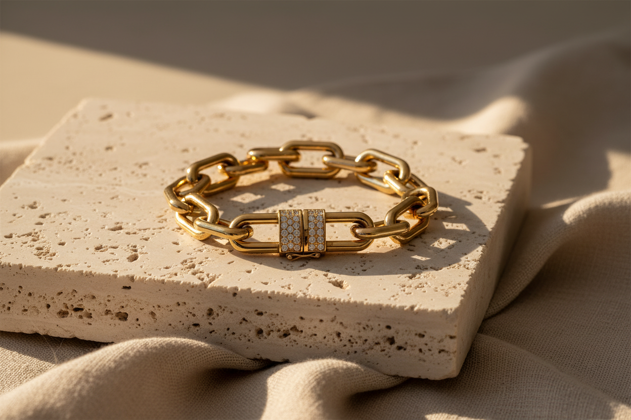 The Battersea Gold Heavy Chain Cuff — Lifestyle