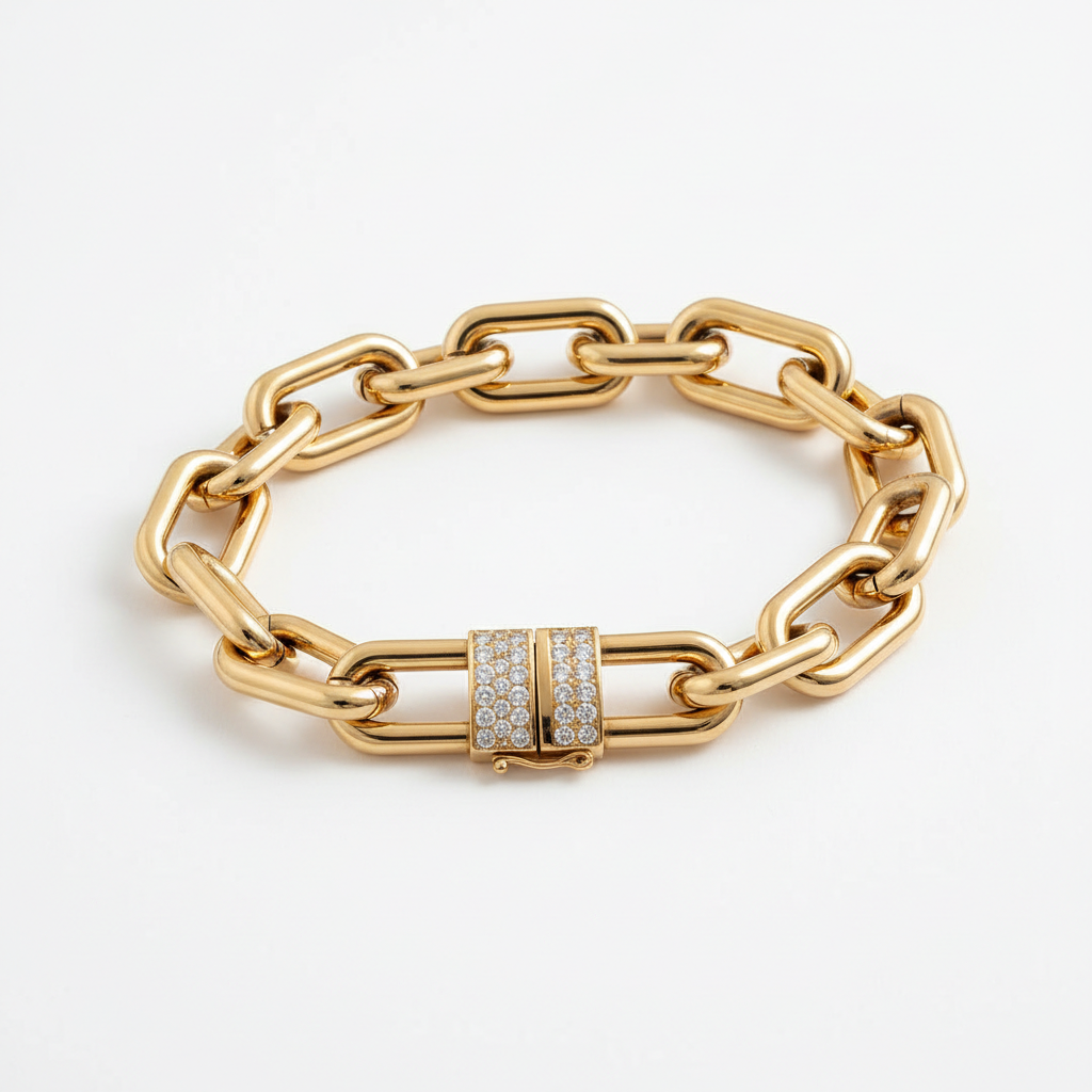 The Battersea Gold Heavy Chain Cuff — White Seamless