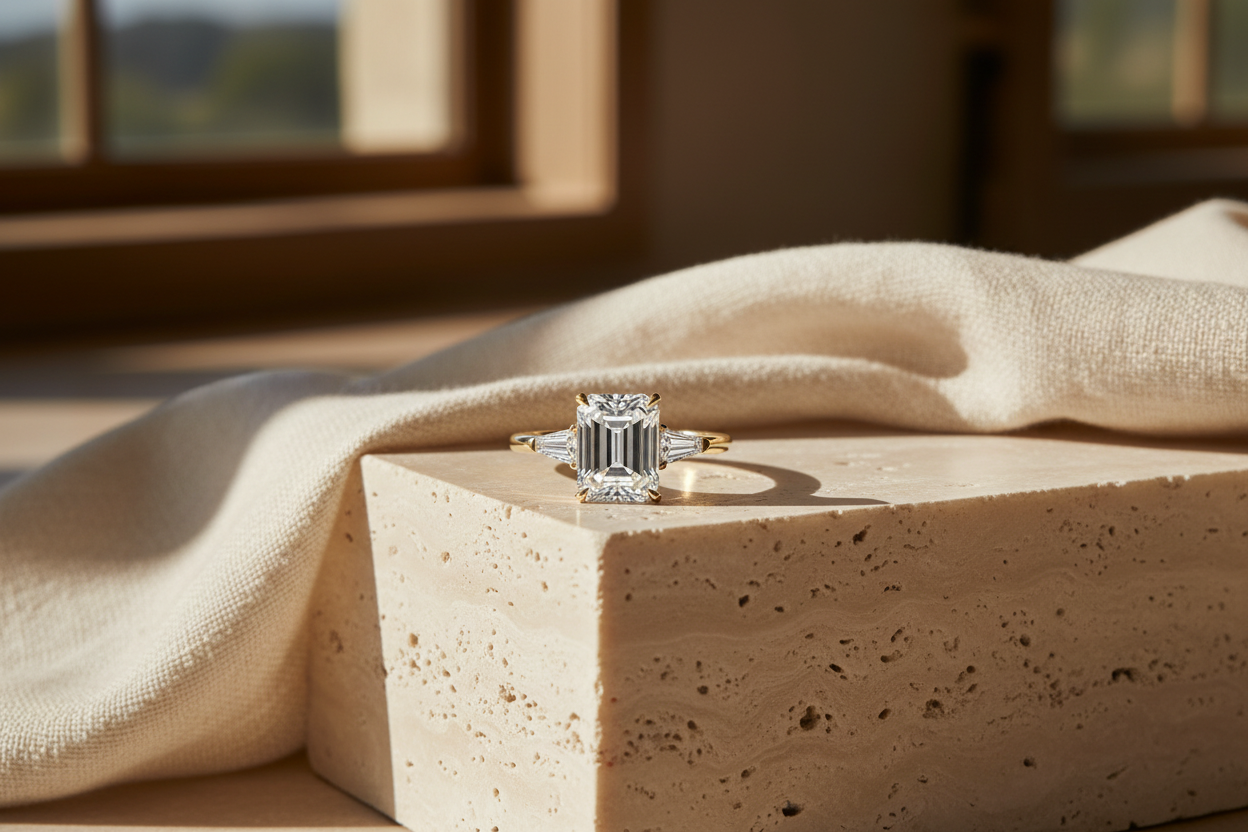 The Belgravia Emerald-Cut Three-Stone Ring — Lifestyle
