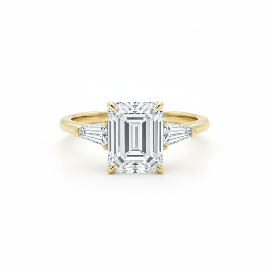 The Belgravia Emerald-Cut Three-Stone Ring — White Seamless